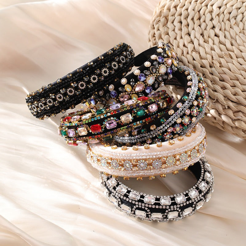 Retro Baroque colored glass drill sponge hair hoop