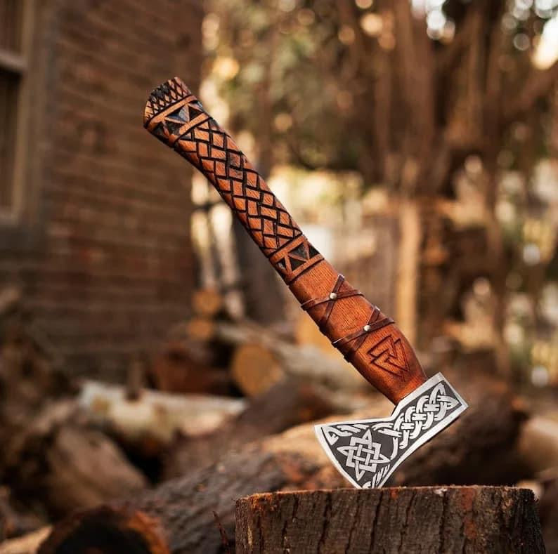 Handmade Viking Axe Hatchet, Hand Forged Wood
