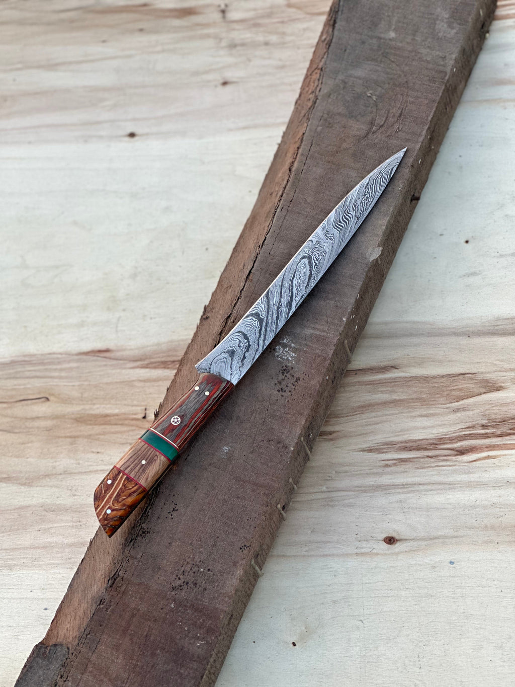 Handmade Damascus Steel Large Fillet Knife Hunting Fishing, Full Tang 13.5 inch