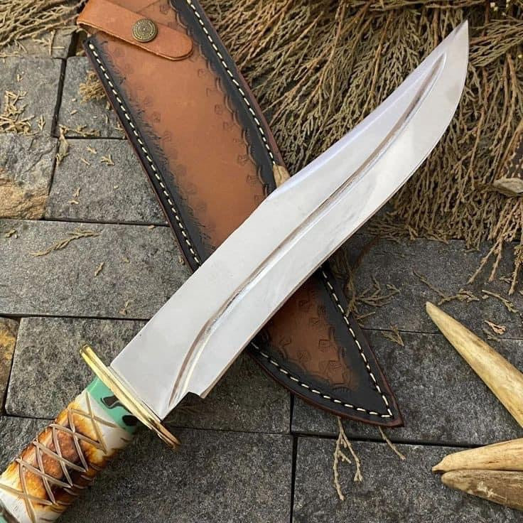 Custom Handmade J2 Steel Bowie Knife with Rosewood, Bone, and Brass Guard Handle - 16" Overall Length