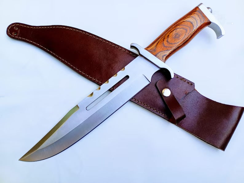 Premium Custom Handmade J2 Steel Bowie Knife – 15" Pakka Wood Handle with Steel Guard & Leather Sheath