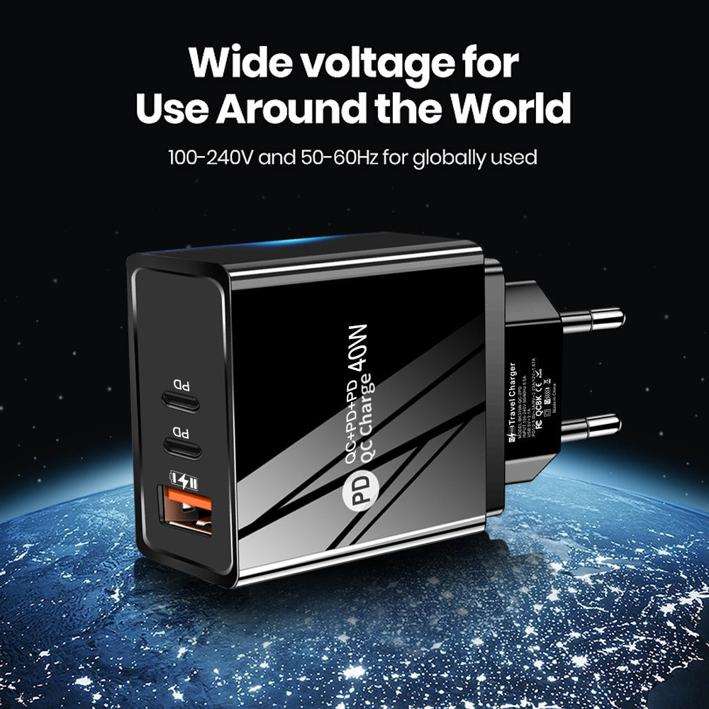 USB+2PD Type-C mobile phone charger LED with light travel charging head