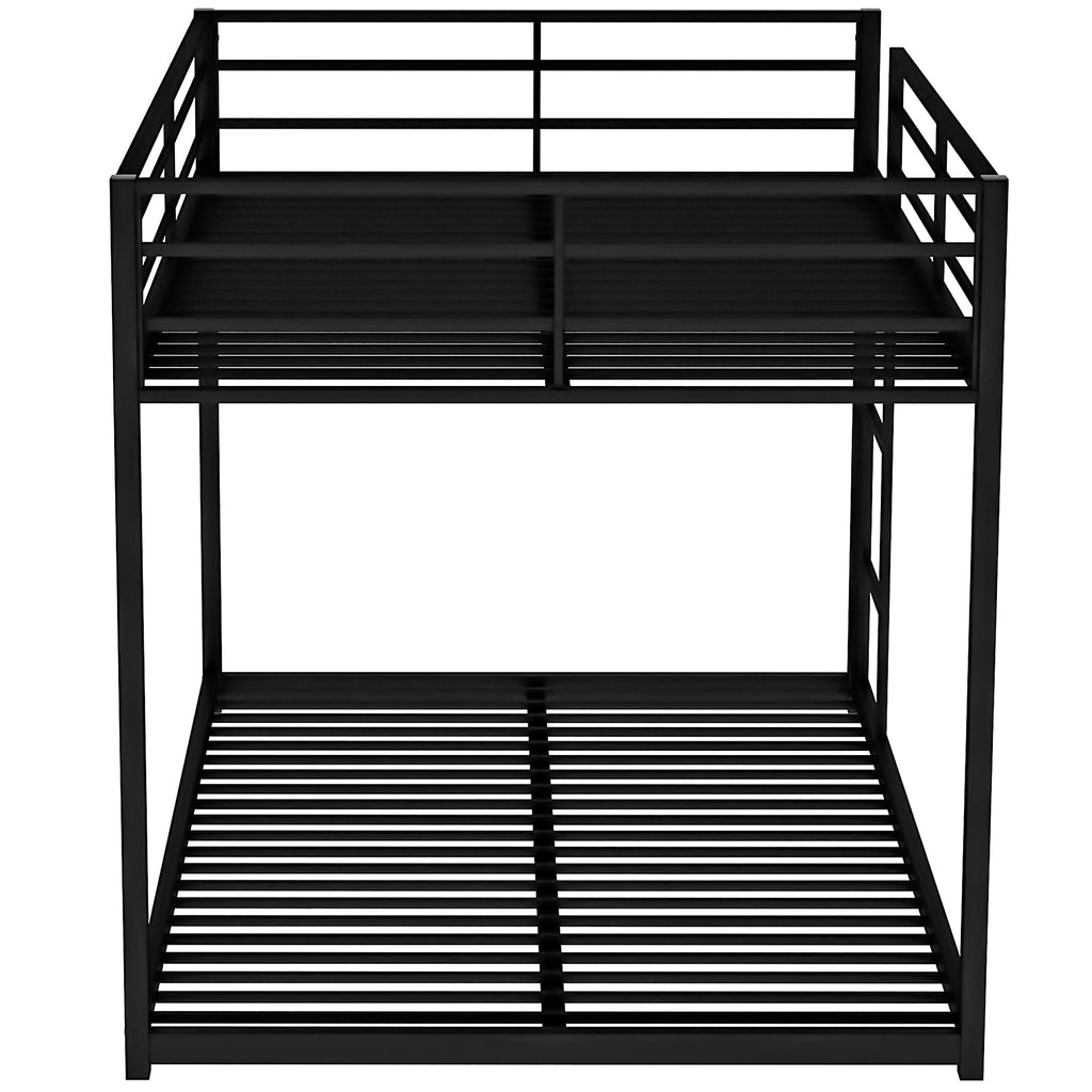 Full over Full Metal Bunk Bed Low Bunk Bed with Ladder Black