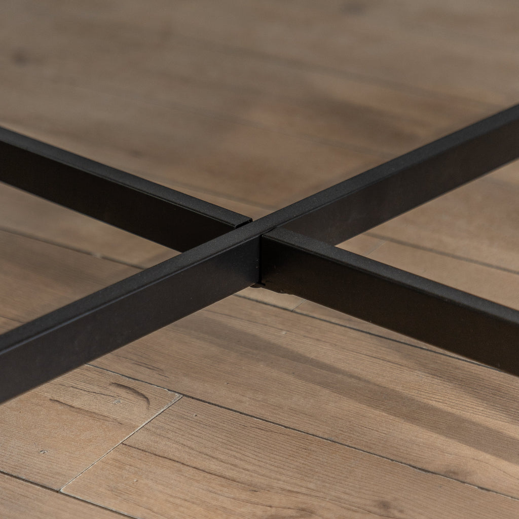 33"Modern Thread Design Round Coffee Table MDF Table Top with Cross Legs Metal Base