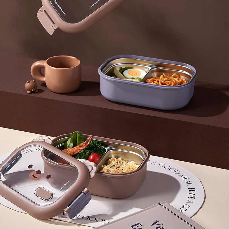 Creative cute bear stainless steel compartment insulation lunch box lunch box