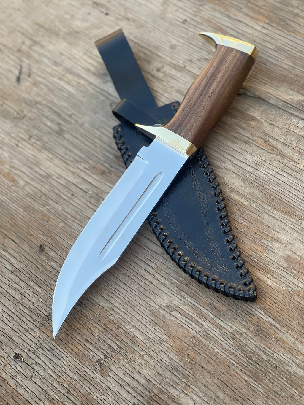 Custom Handmade J2 Steel Bowie Knife with Brass Guard and Rosewood Handle - 13”
