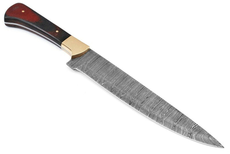 Custom Handmade Damascus Fillet Knife - 12" with Exotic Wood Handle and Brass Bolster