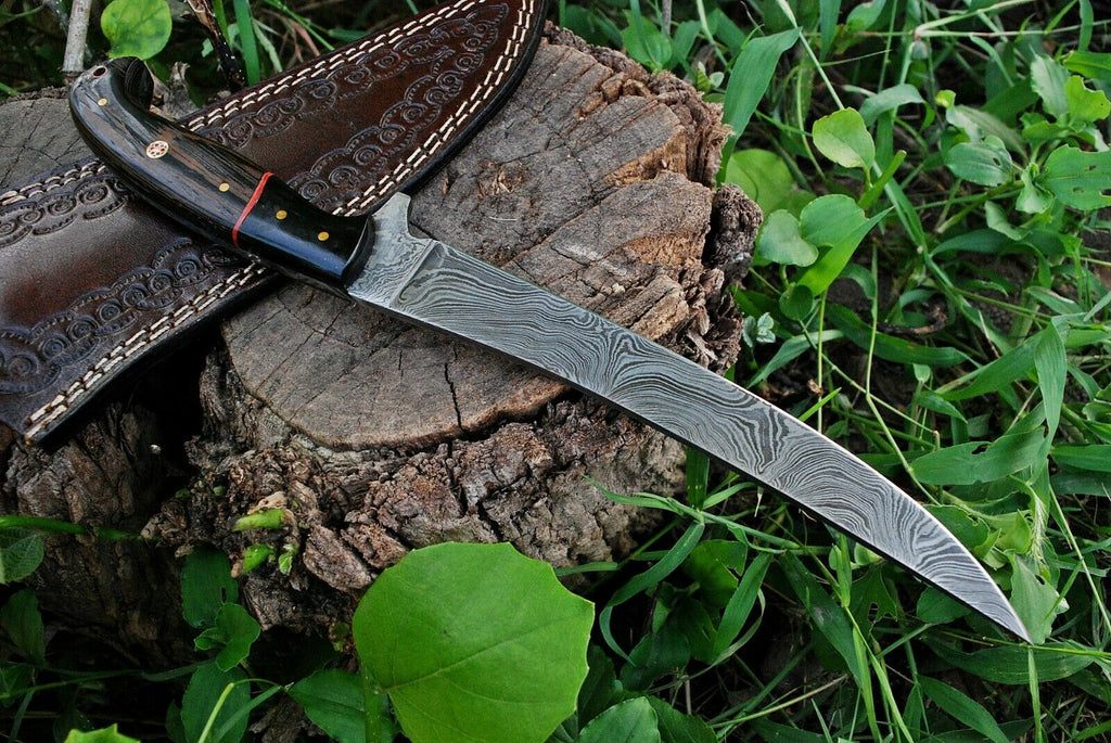 Custom Handmade Damascus Fishing Fillet Knife - 13" Blade with Wenge Wood and Micarta Handle & Leather Sheath | Best Flexible Fillet Knives