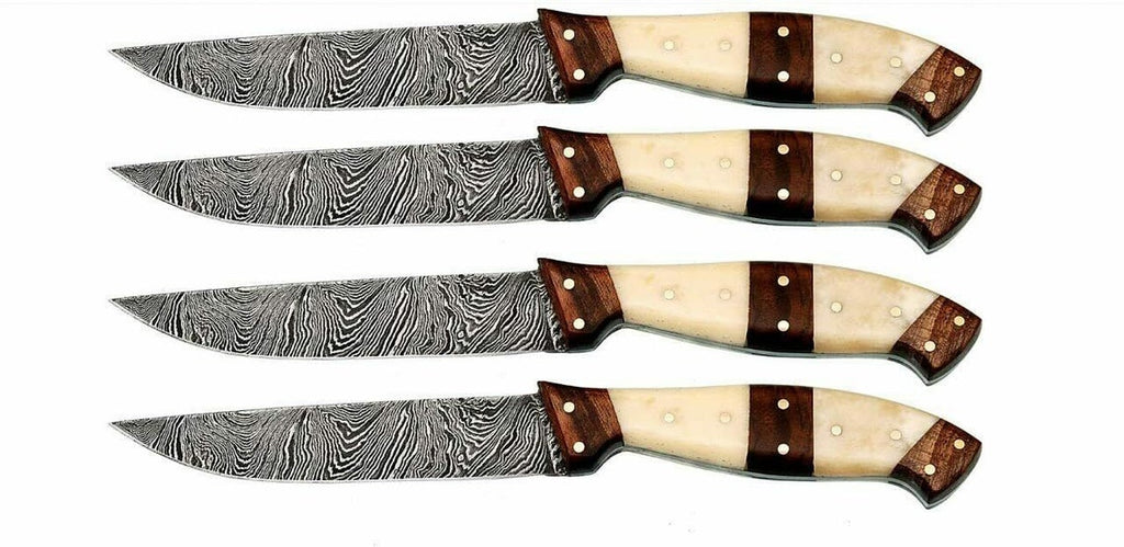 Custom Handmade Damascus Steel Knife Set – Bone & Rosewood | Holiday Chef Collection