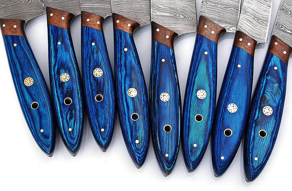 Masterpiece Custom Handmade Damascus Kitchen Knife Set | Twisted Pattern Blades & Exotic Wood Handles | Elite Culinary Gift