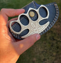Engraved Brass Knuckles by Woody Knuckles – Solid Brass with Belt Loop Leather Case