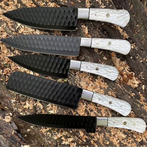 "Premium Custom Knife Set for Chefs – Stainless Steel Blades & Leather Case"