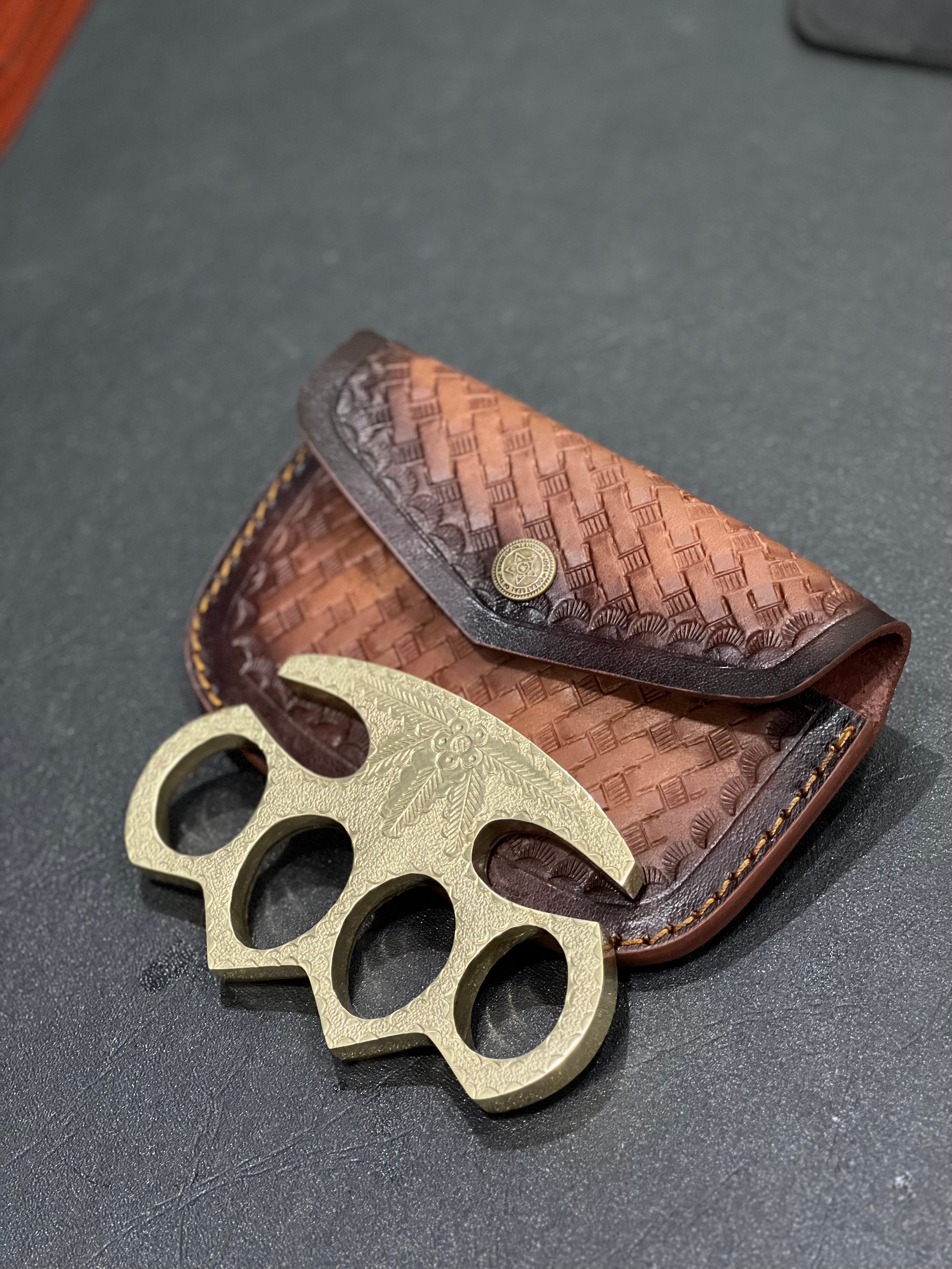 Brass Knuckles – Solid Brass with Leather Belt Case | Handmade Self-Defense Gear