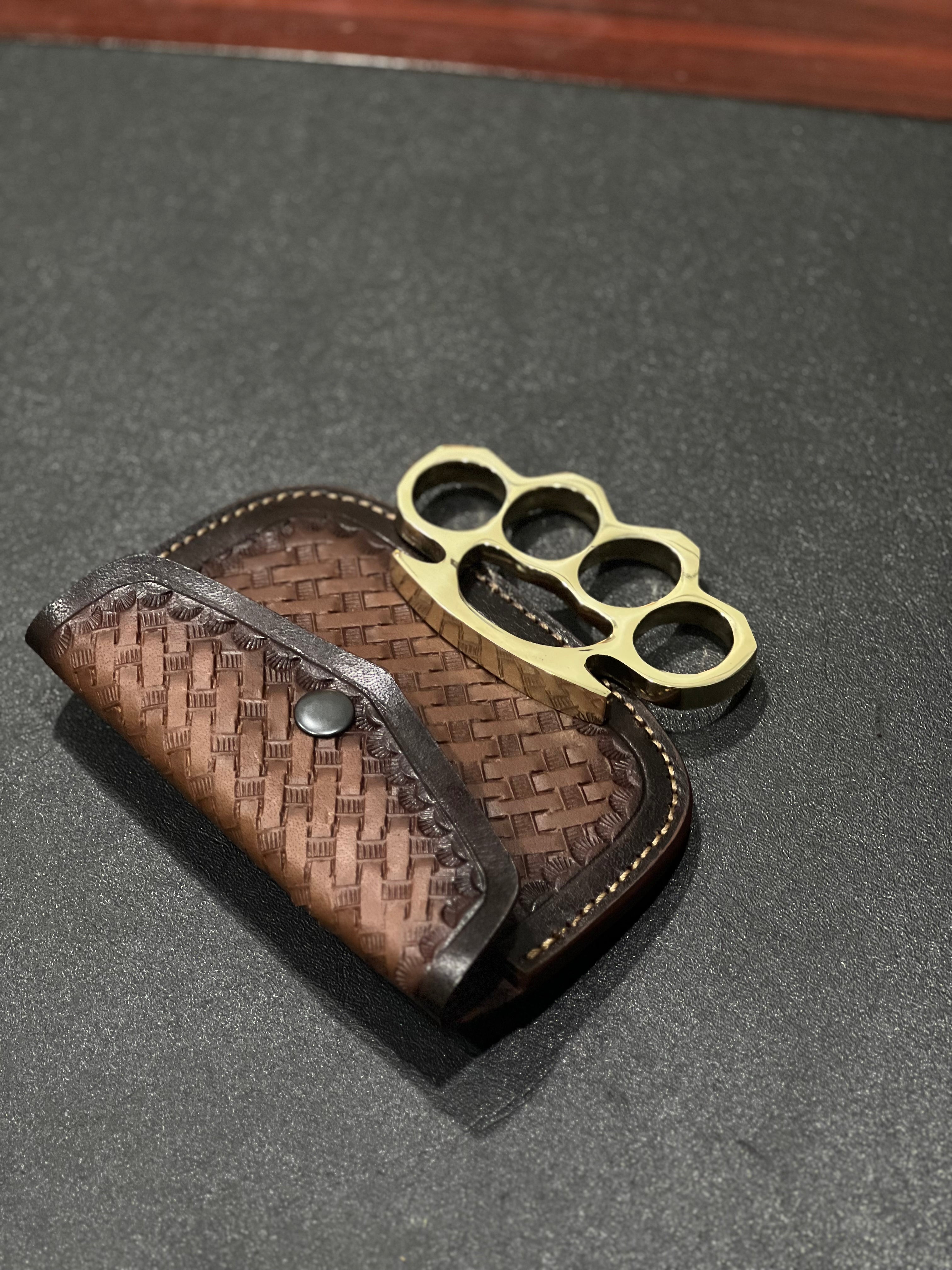 Brass Knuckle Duster – Handcrafted Pure Brass EDC with Leather Case