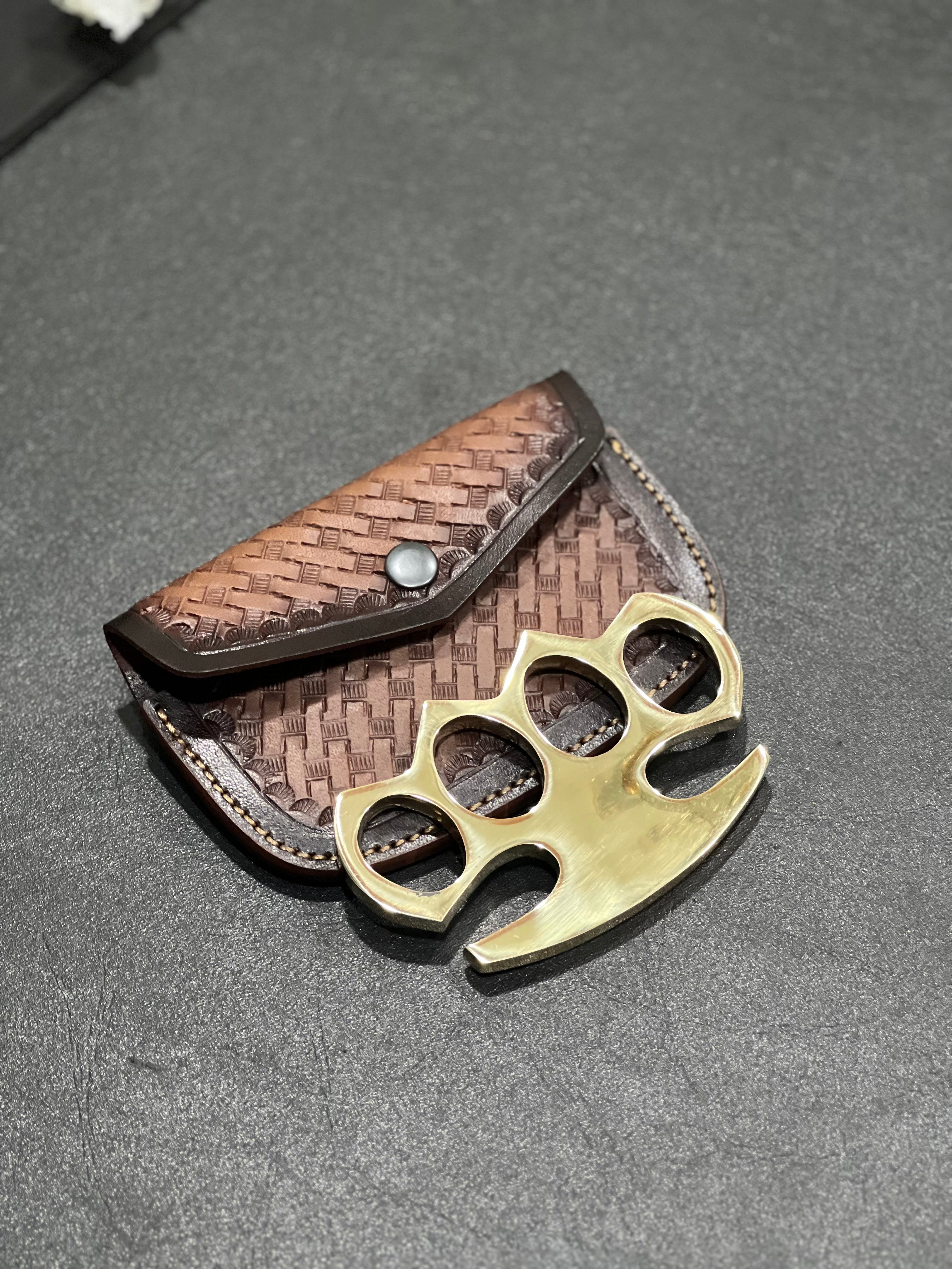 Pure Brass Knuckles Duster – Custom Engraved with Leather Carry Case