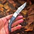 Exclusive Handmade Damascus Pocket Knife – 4" Rosewood Handle with Custom Belt Loop Leather Case