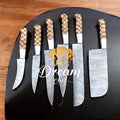 Handmade Damascus Steel Knife Set – Olivewood & Rosewood Handle with Leather Case