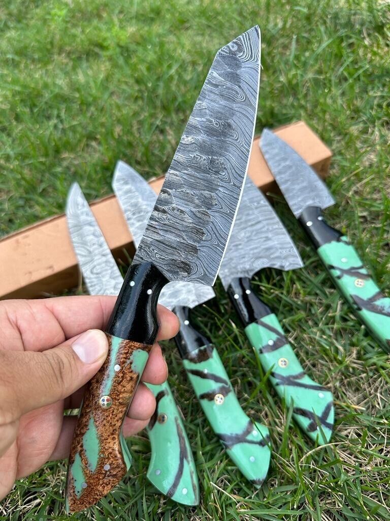 Custom Handmade Damascus Steel Kitchen Knife Set