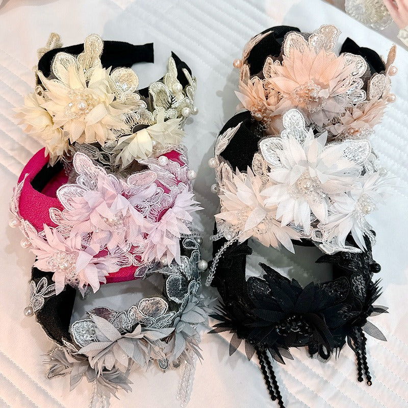 Fashionable handmade embroidery three-dimensional simulation crystal flower hair hoop