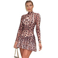 Fitted Leopard Print Long Sleeve Dress