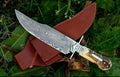 Custom Handmade Damascus Steel Classic Clip Point Bowie Knife with Rosewood Handle & Leather Sheath