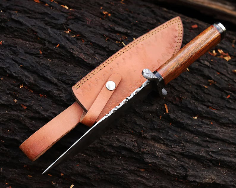 Premium Handcrafted J2 Steel Bowie Knife – 13" Bone Handle with Steel Guard & Leather Sheath