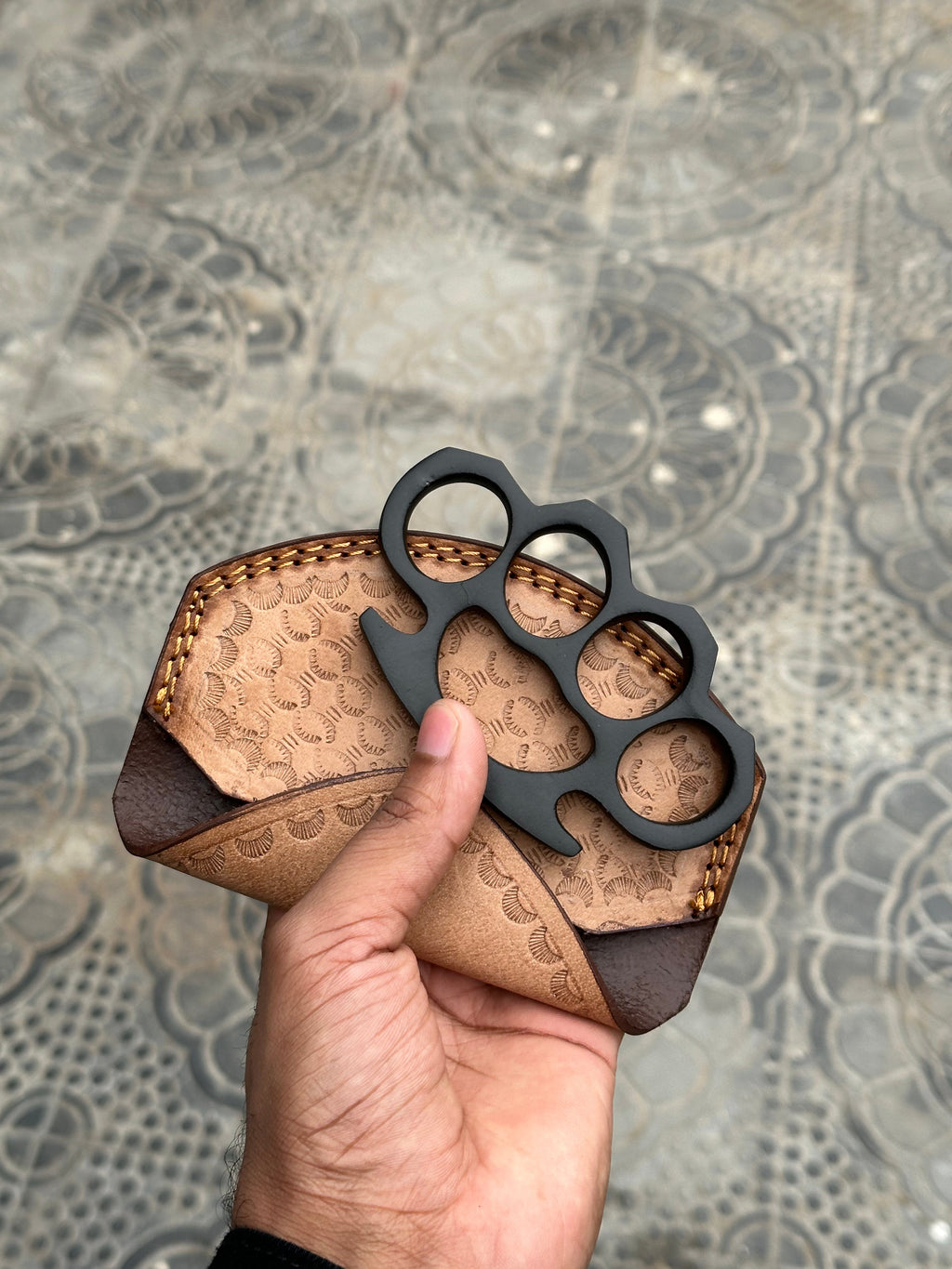 Handmade Brass Knuckle – Solid Brass Self Defense Tool with Leather Case