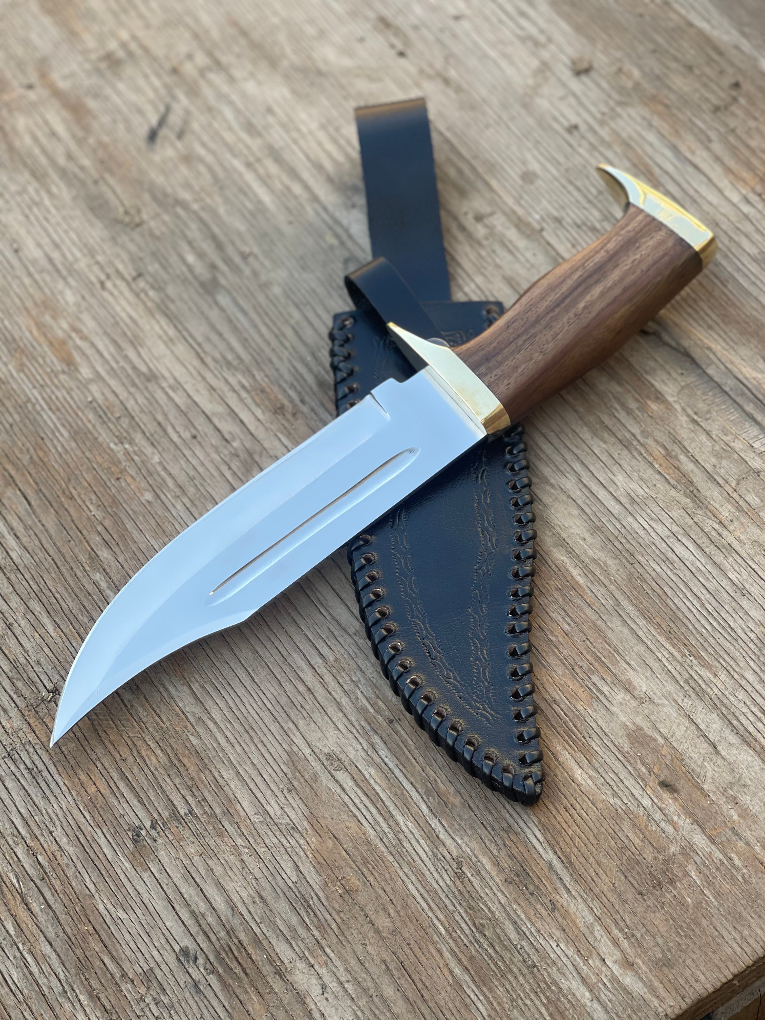 Custom Handmade J2 Steel Bowie Knife with Brass Guard and Rosewood Handle - 13”