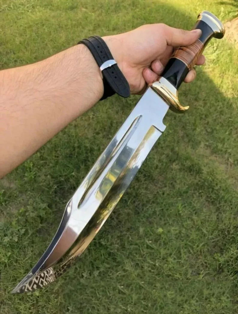 Supreme Custom Handmade 440C Steel Crocodile Dundee Bowie Knife – 16” Heavy Duty Masterpiece with Elite Leather Sheath