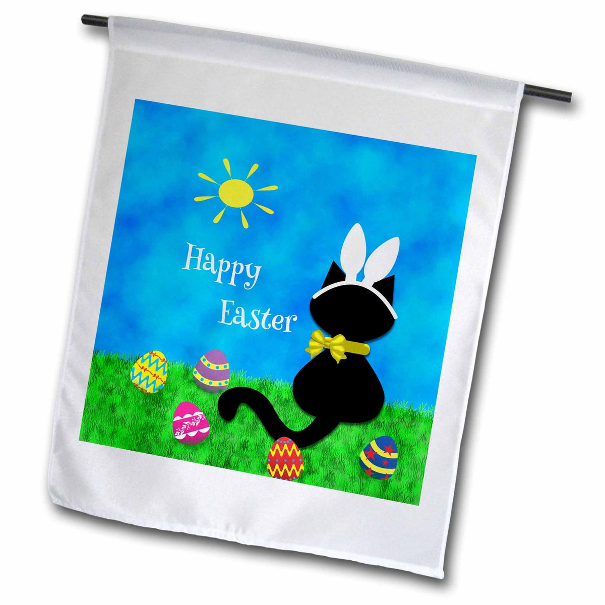 3dRose Charlyn Woodruff - CW Designs Holidays - Easter - Cute Black Cat Happy Easter - Flags (fl_180667)