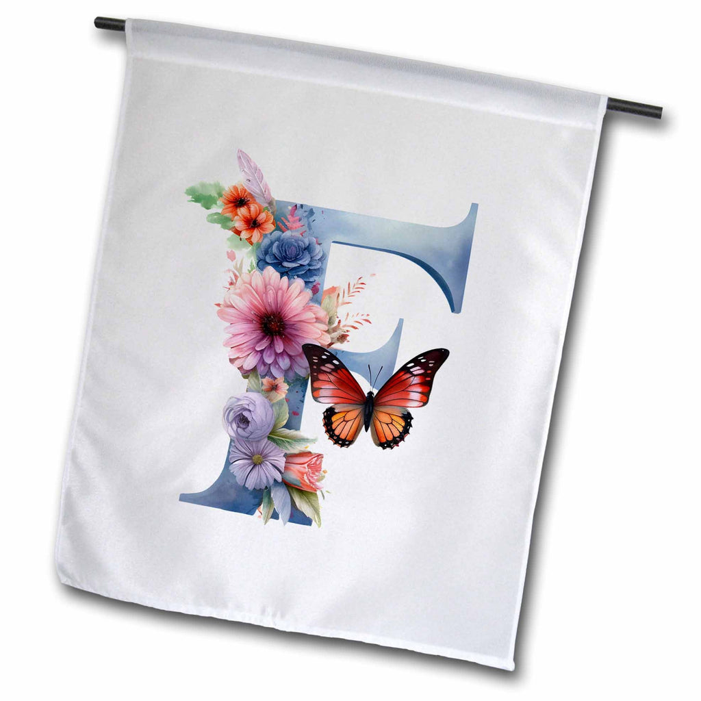 3dRose Anne Marie Baugh - Monograms - Pretty Floral Monogram Initial F - Flags (fl-382427)