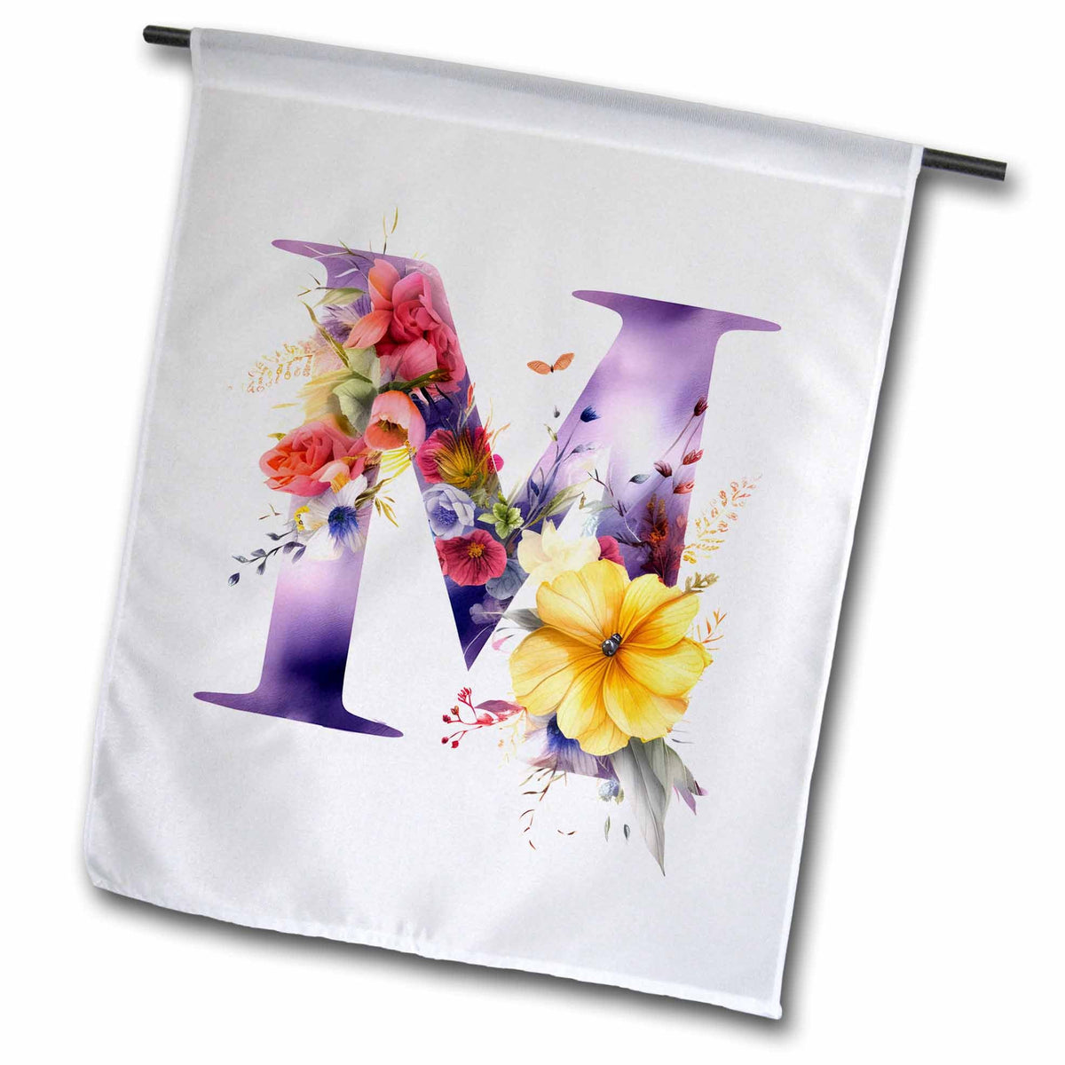 3dRose Anne Marie Baugh - Monograms - Pretty Floral Monogram Initial M - Flags (fl-382433)