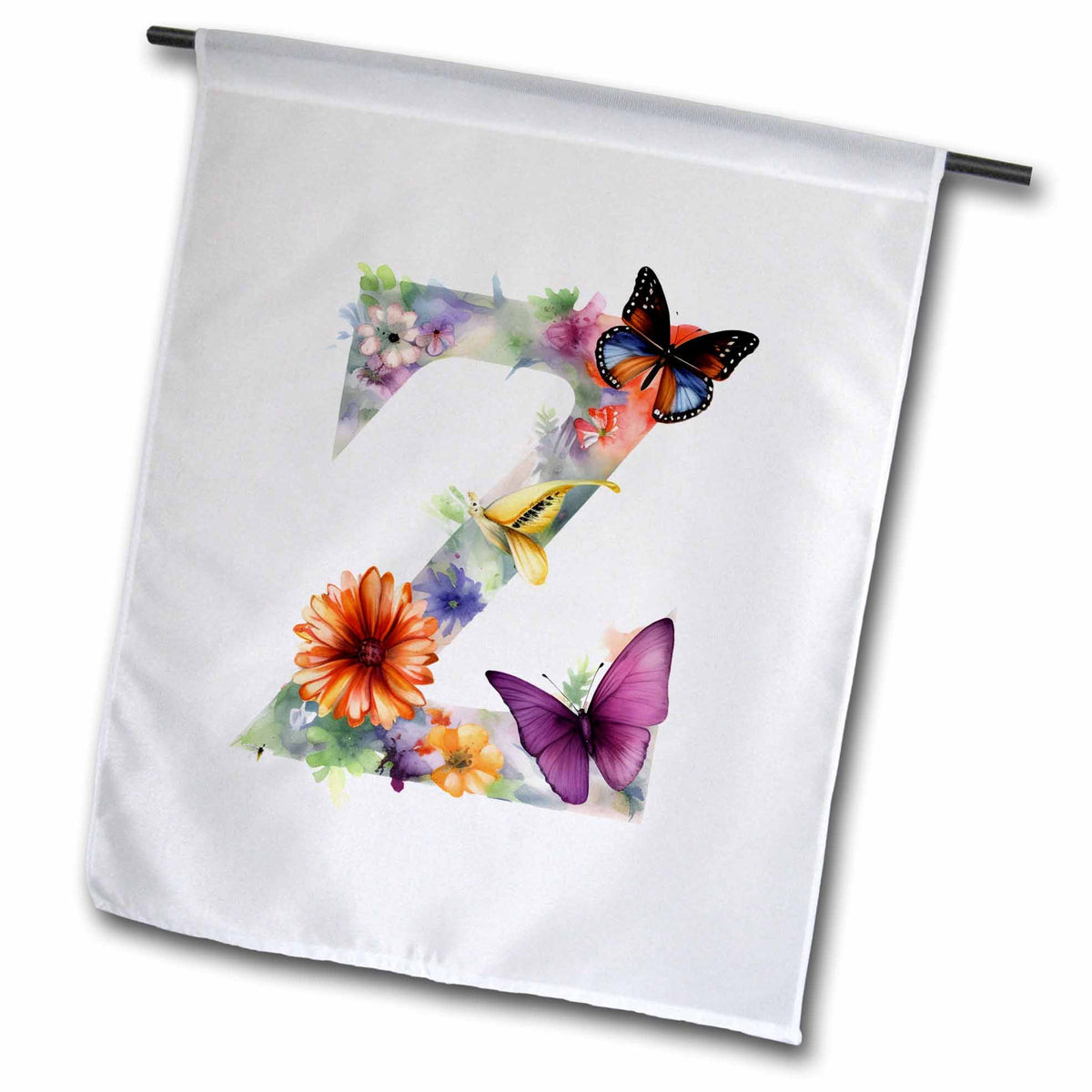 3dRose Anne Marie Baugh - Monograms - Pretty Floral Monogram Initial Z - Flags (fl-382442)