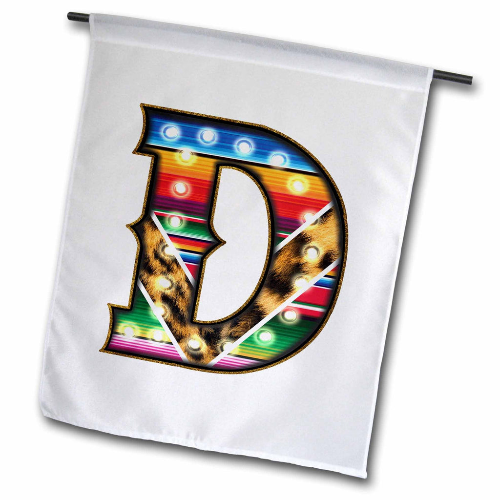 3dRose Colorful Image Of Marquee Lights Monogram D - Flags (fl-383030)