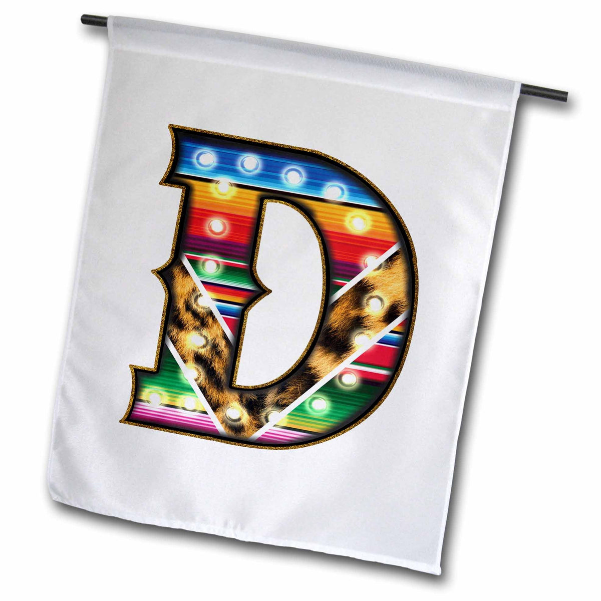 3dRose Colorful Image Of Marquee Lights Monogram D - Flags (fl-383030)