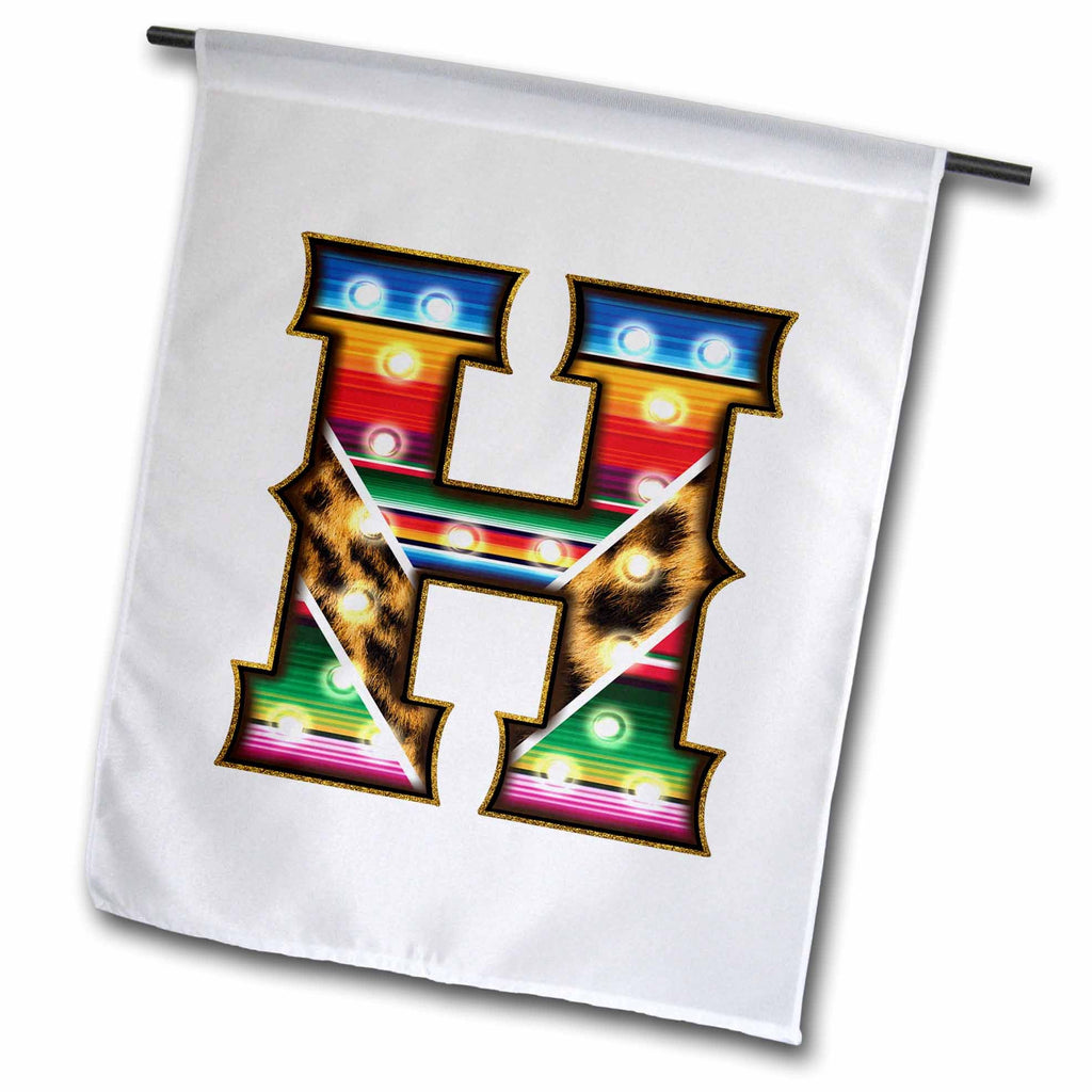 3dRose Colorful Image Of Marquee Lights Monogram H - Flags (fl-383033)