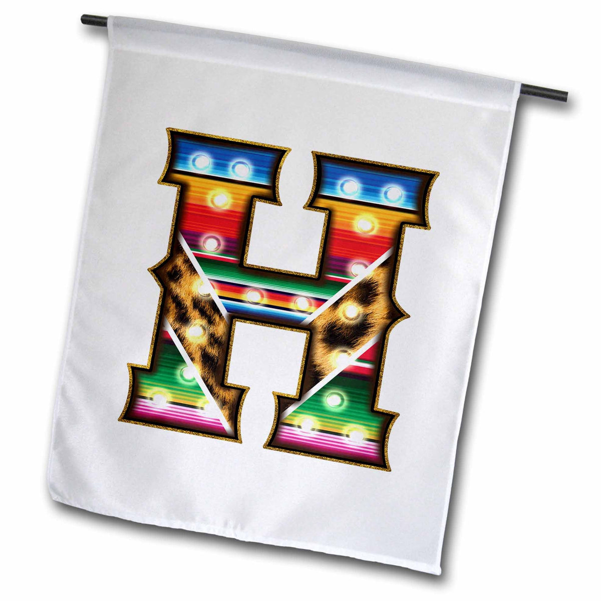 3dRose Colorful Image Of Marquee Lights Monogram H - Flags (fl-383033)