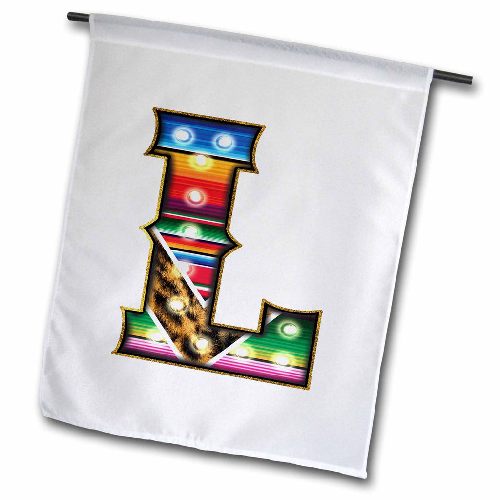 3dRose Colorful Image Of Marquee Lights Monogram L - Flags (fl-383036)