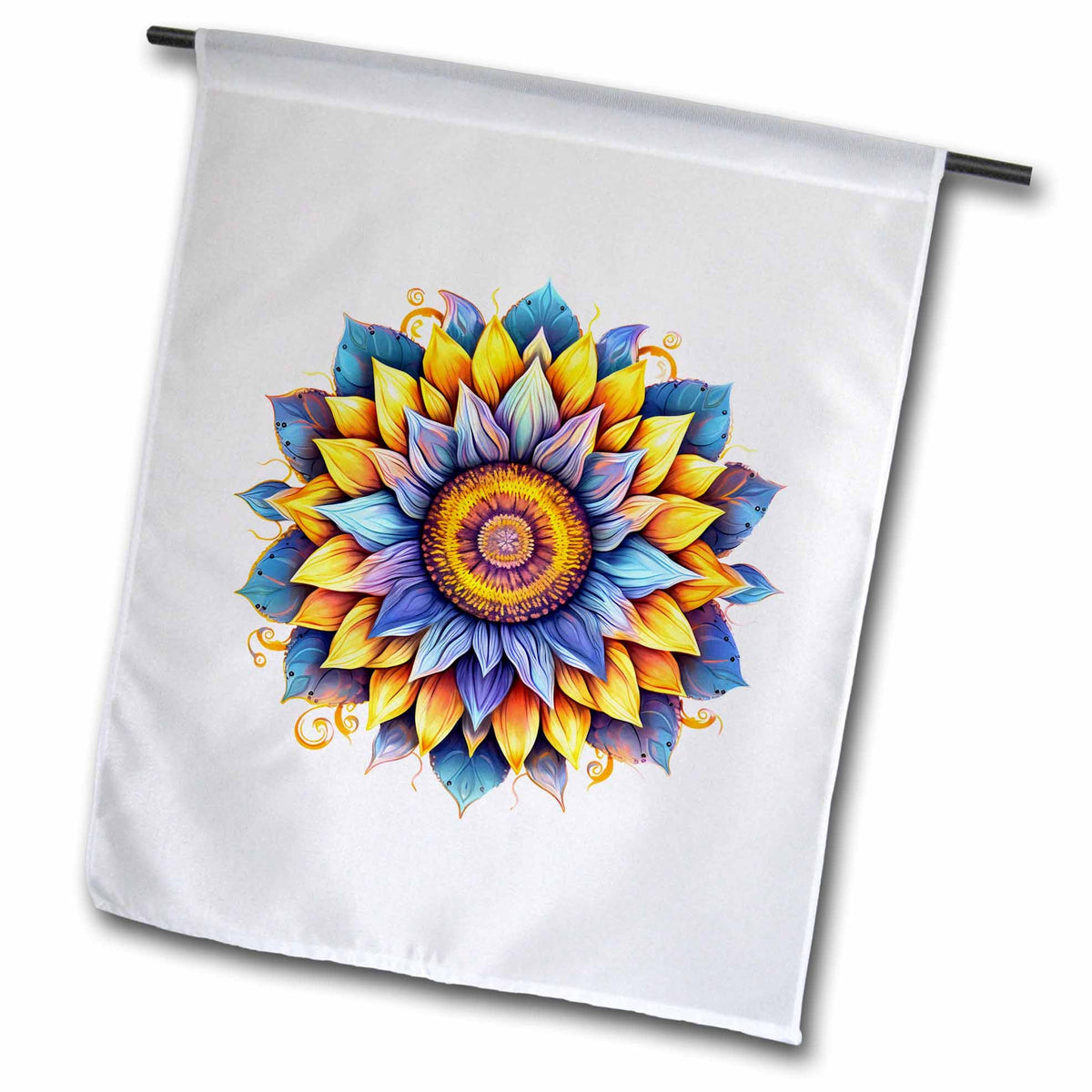 3dRose Blue and Yellow Sunflower Mandala Illustration - Flags (fl-383638)