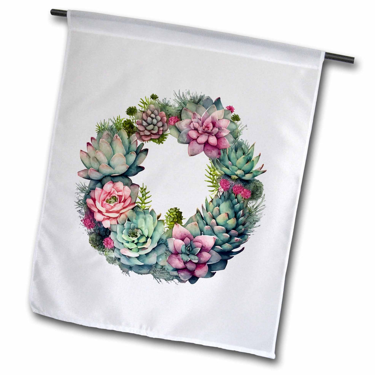 3dRose Pretty Cactus Succulent Wreath Illustration - Flags (fl-383644)