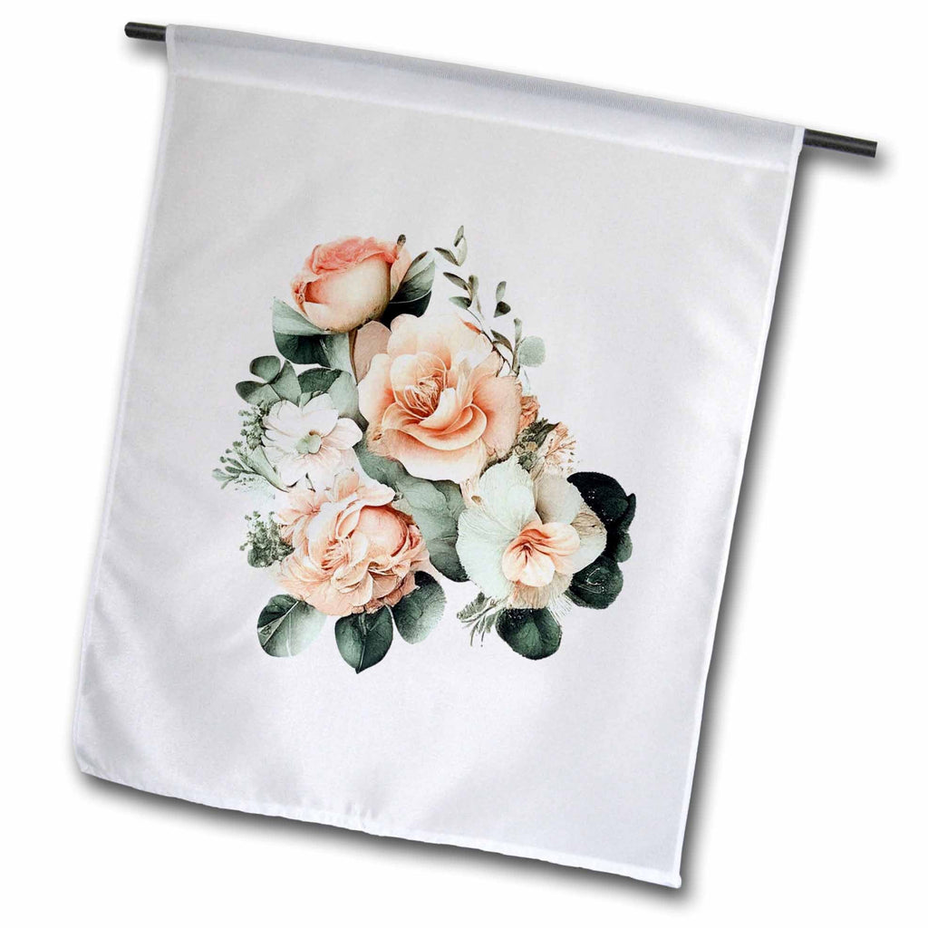 3dRose Pretty Peach Floral With Greenery Illustration - Flags (fl-383649)