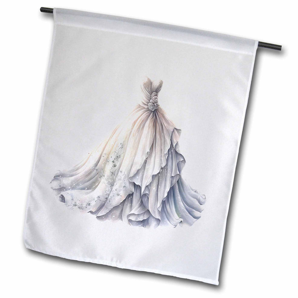 3dRose Glamourous White Wedding Gown Illustration - Flags (fl-383653)