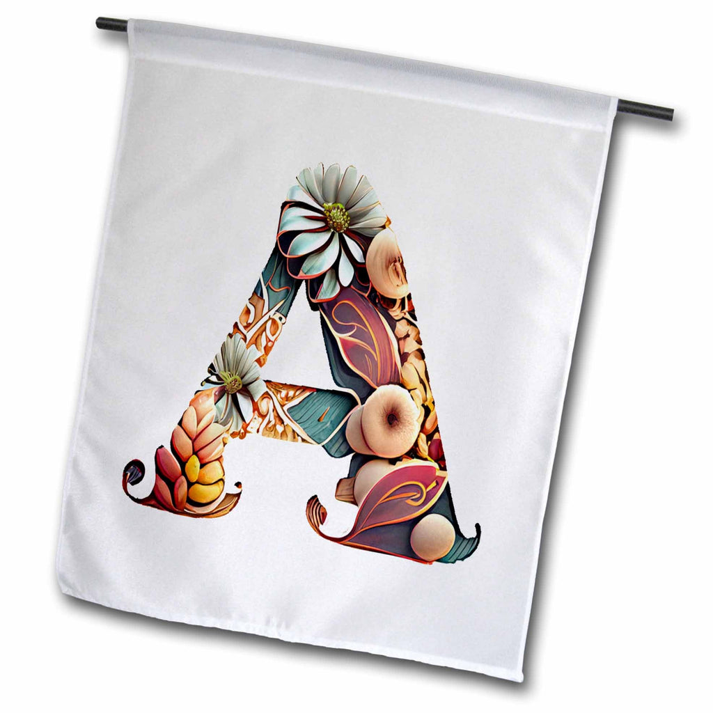 3dRose Anne Marie Baugh - Monograms - Boho Floral Monogram Initial A - Flags (fl-383729)