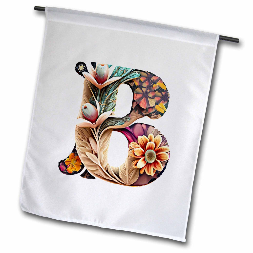 3dRose Anne Marie Baugh - Monograms - Boho Floral Monogram Initial B - Flags (fl-383730)