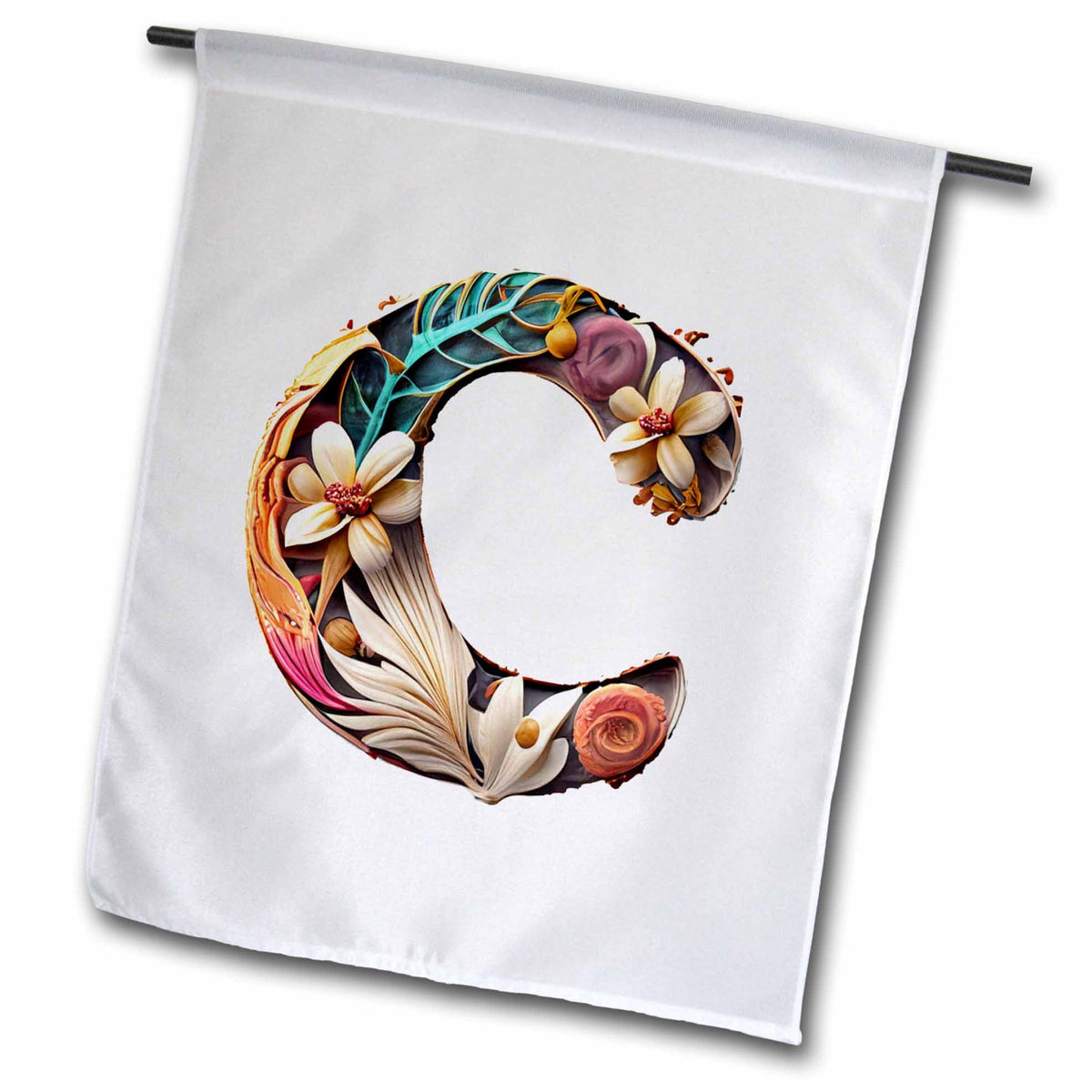 3dRose Anne Marie Baugh - Monograms - Boho Floral Monogram Initial C - Flags (fl-383731)