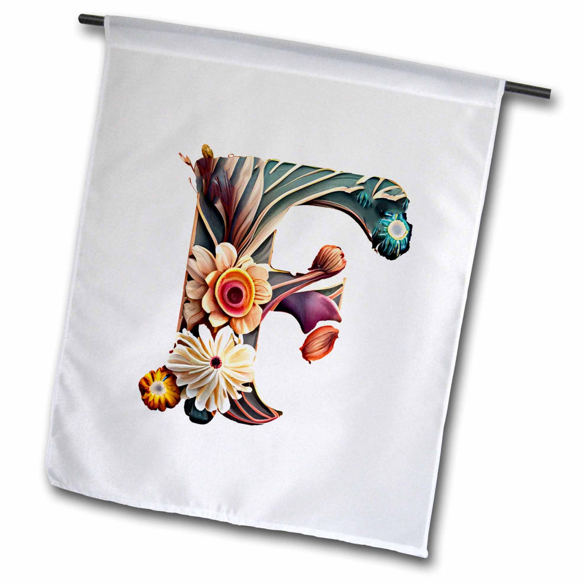 3dRose Anne Marie Baugh - Monograms - Boho Floral Monogram Initial F - Flags (fl-383733)