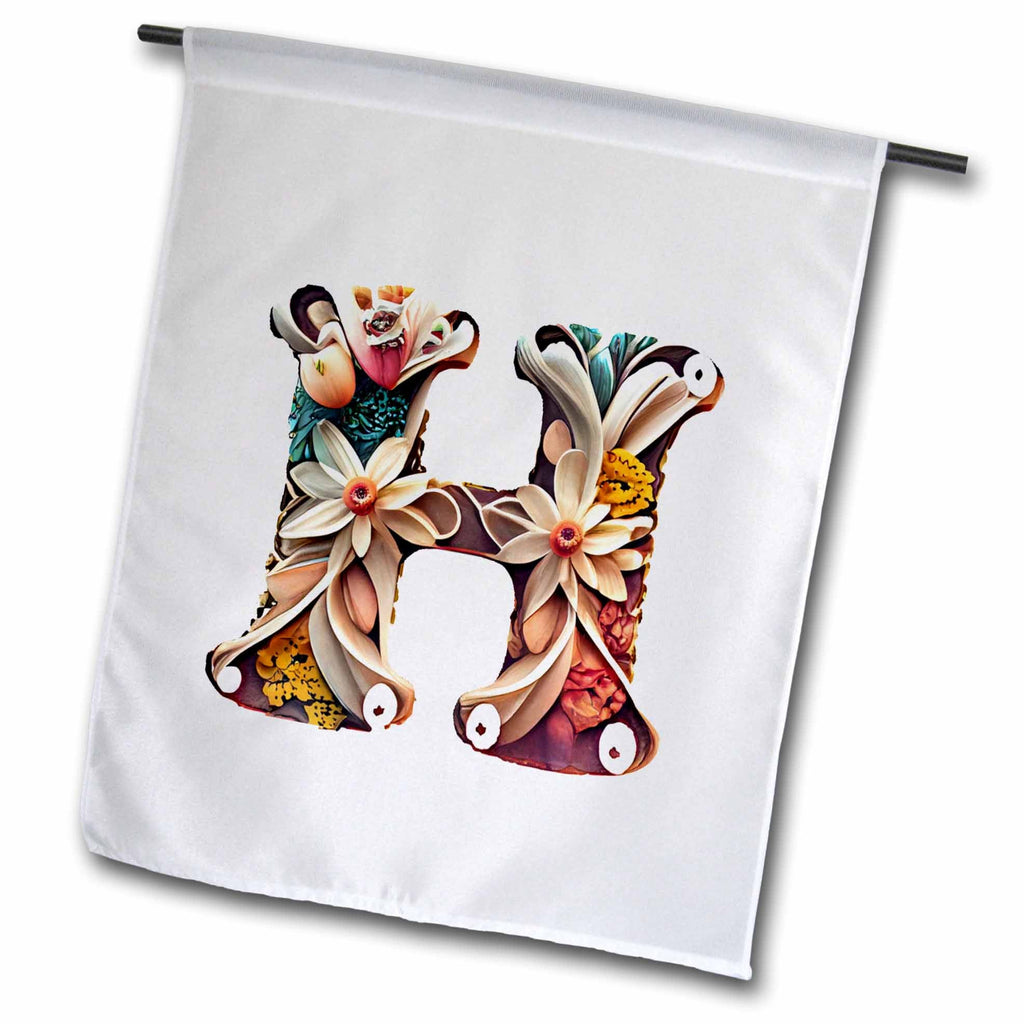 3dRose Anne Marie Baugh - Monograms - Boho Floral Monogram Initial H - Flags (fl-383735)
