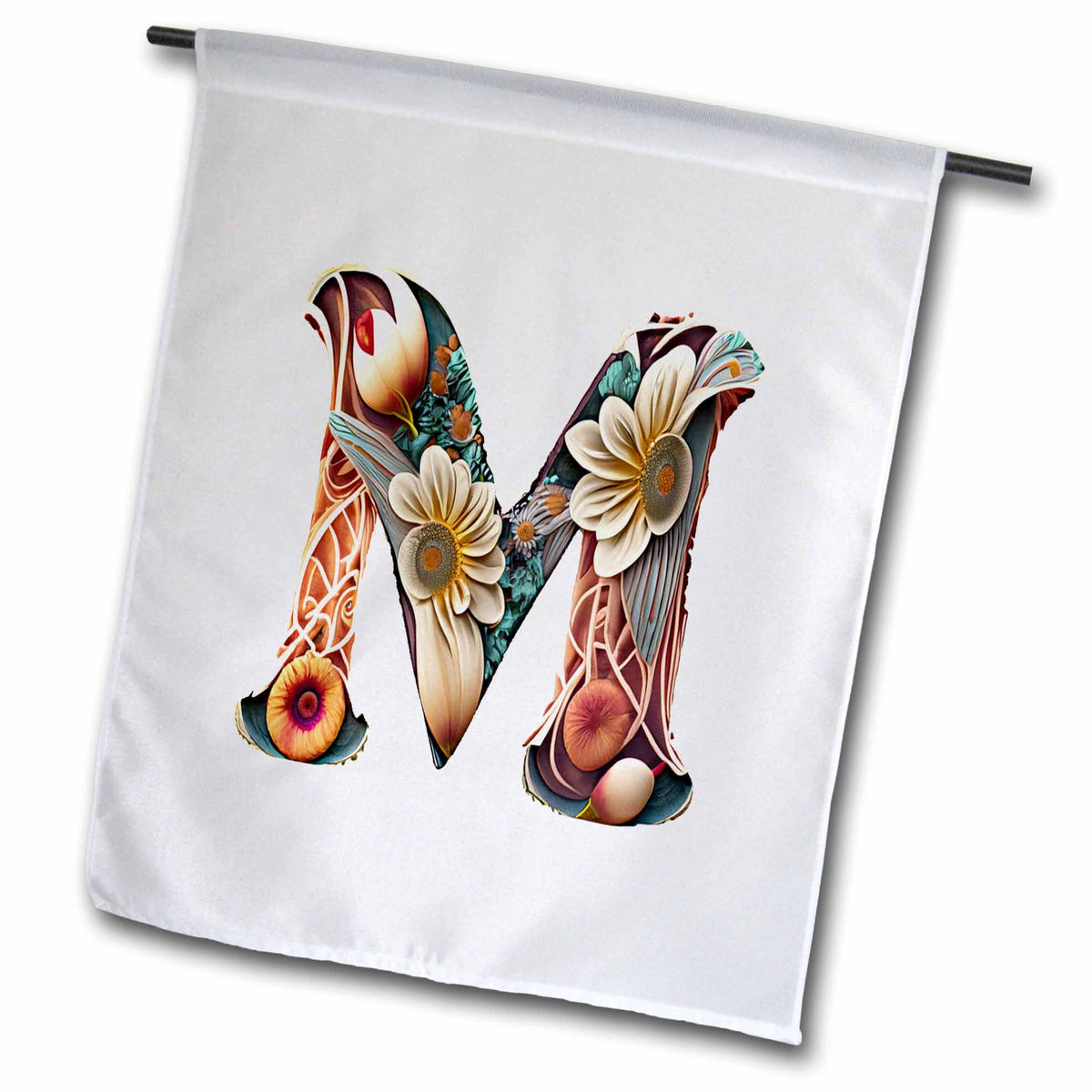 3dRose Anne Marie Baugh - Monograms - Boho Floral Monogram Initial M - Flags (fl-383739)