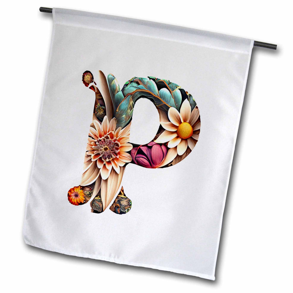 3dRose Anne Marie Baugh - Monograms - Boho Floral Monogram Initial P - Flags (fl-383741)