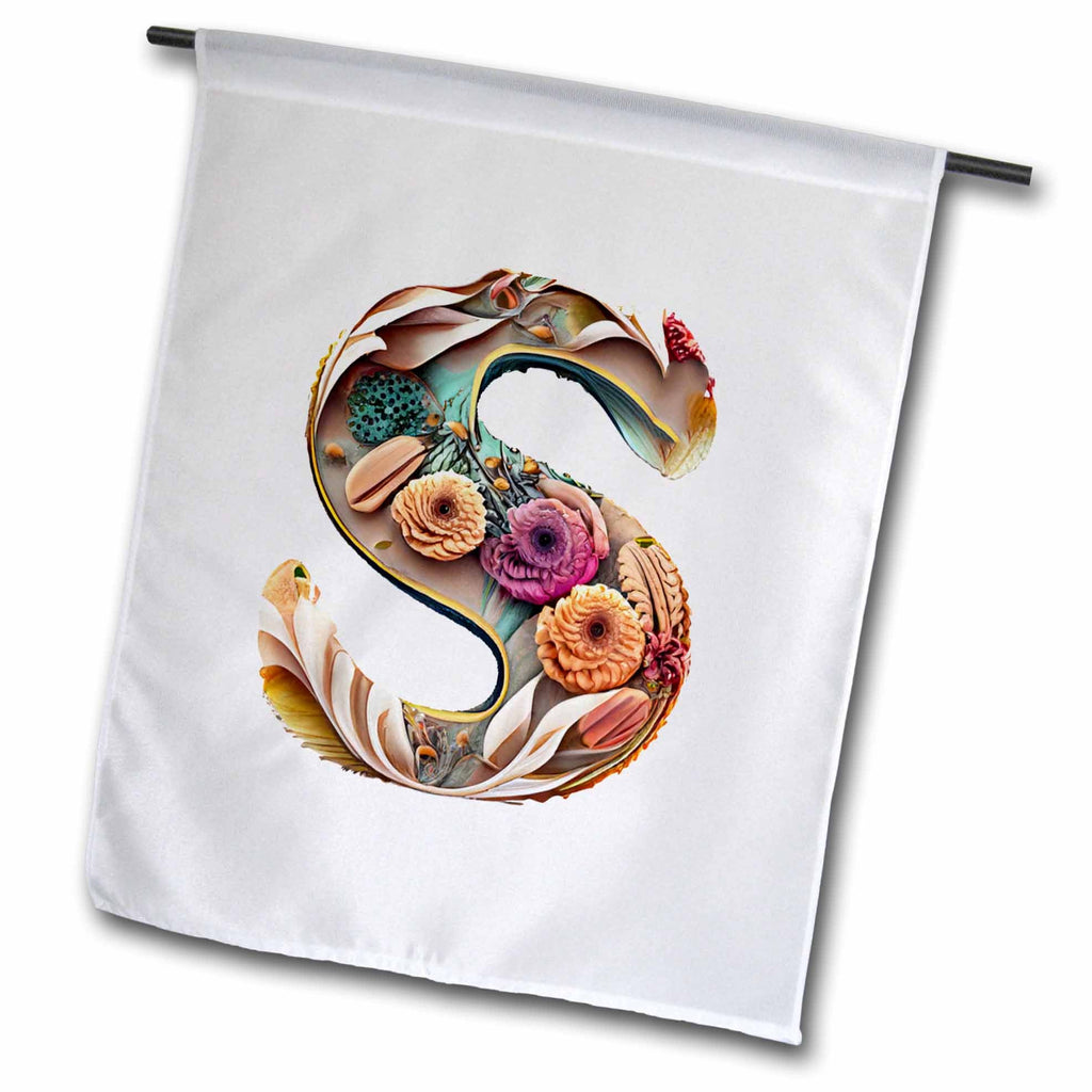 3dRose Anne Marie Baugh - Monograms - Boho Floral Monogram Initial S - Flags (fl-383743)